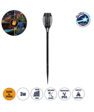 GLOBOSTAR® SOLARDECOR 71527 Διακοσμητικό Φωτιστικό με Βάση Κήπου - Καρφωτό LED 3W 100lm 180° DC 5V με Φωτοβολταϊκό Panel 5V 0.2W & Επαναφορτιζόμενη Μπαταρία Li-ion 3.2V 600mAh Αδιάβροχο IP65 Πορτοκαλί με Εφέ Φλόγας - Μ7 x Π7 x Υ50cm - 2 Χρόνια Εγγύηση